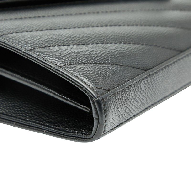 Saint Laurent Cassandra YSL Logo Chain Wallet Black Leather Women Saint Laurent