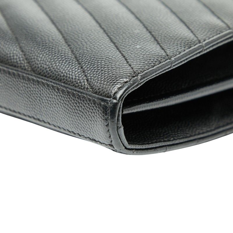 Saint Laurent Cassandra YSL Logo Chain Wallet Black Leather Women Saint Laurent