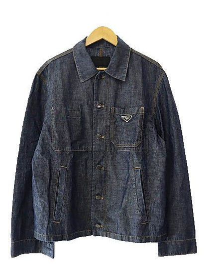 Prada 24SS Triangle Logo Pocket Chien Bray Shirt Blouson Jacket Geb254 38 M