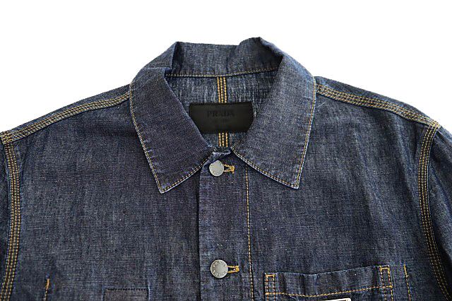 Prada 24SS Triangle Logo Pocket Chien Bray Shirt Blouson Jacket Geb254 38 M