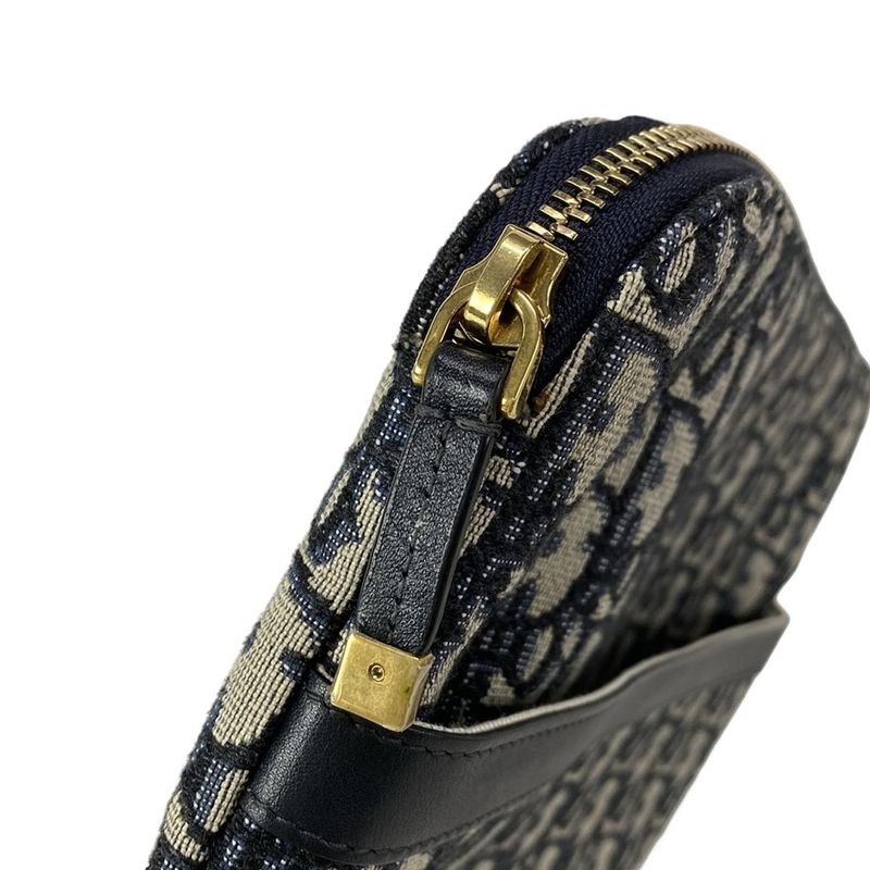 Dior/christian Dior Clutch Bag Logogram Ivory X Black X Blue Leather