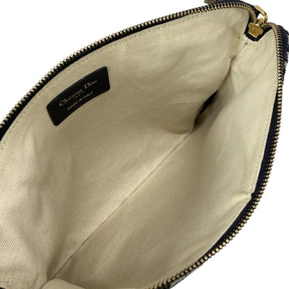 Dior/christian Dior Clutch Bag Logogram Ivory X Black X Blue Leather