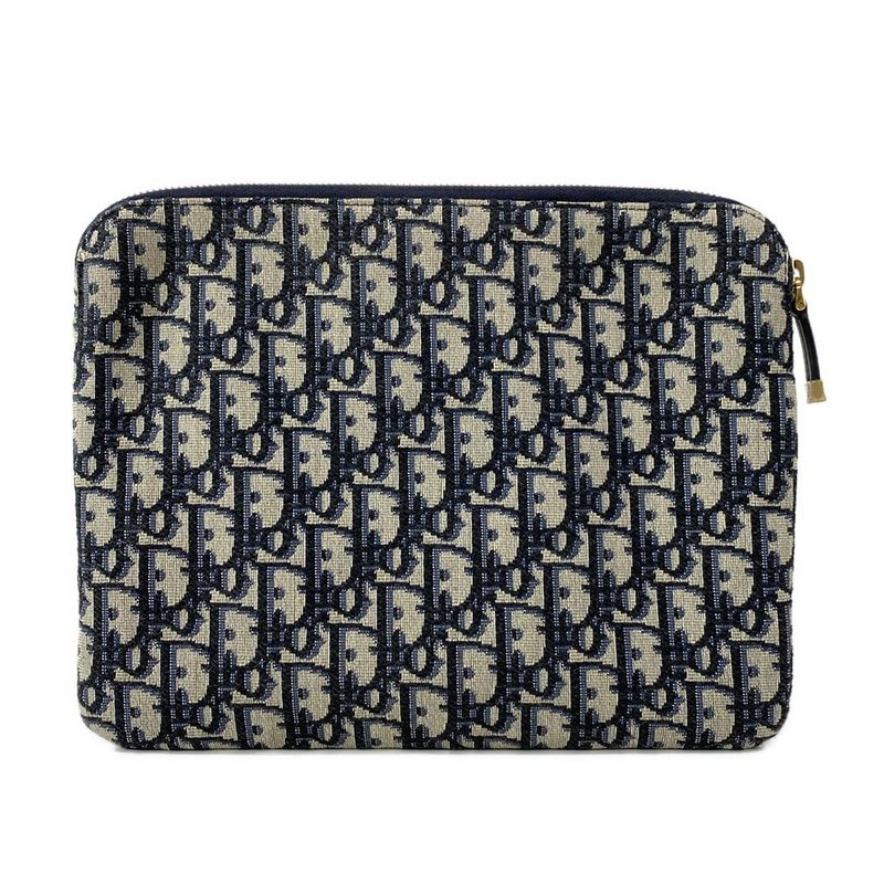 Dior/christian Dior Clutch Bag Logogram Ivory X Black X Blue Leather