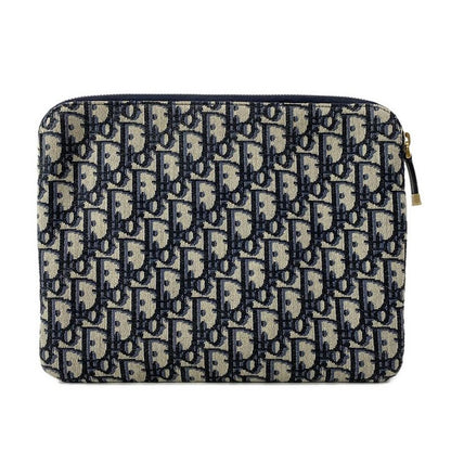 Dior/christian Dior Clutch Bag Logogram Ivory X Black X Blue Leather