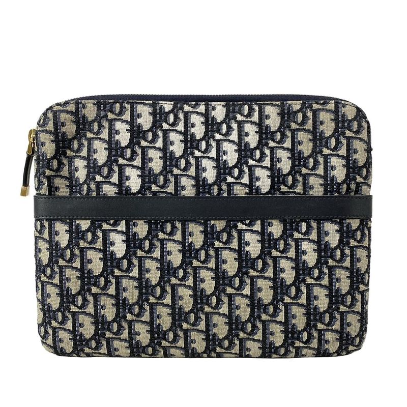 Dior/christian Dior Clutch Bag Logogram Ivory X Black X Blue Leather