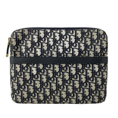 Dior/christian Dior Clutch Bag Logogram Ivory X Black X Blue Leather