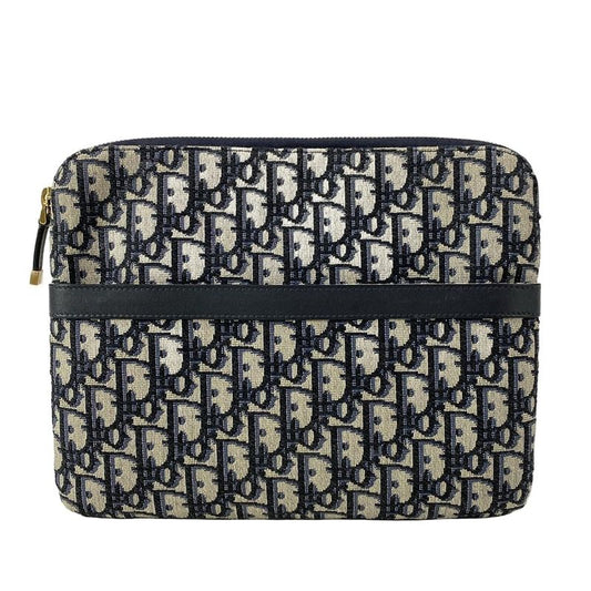 Dior/christian Dior Clutch Bag Logogram Ivory X Black X Blue Leather