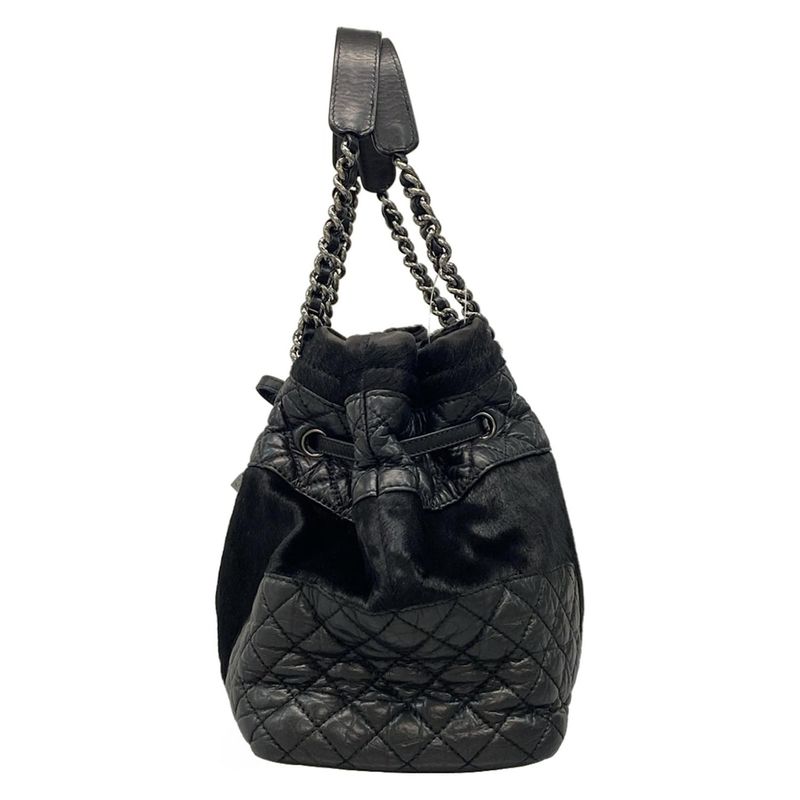 Chanel Tote Bag - A32499 Black Chain Shoulder/silver Hardware Leather