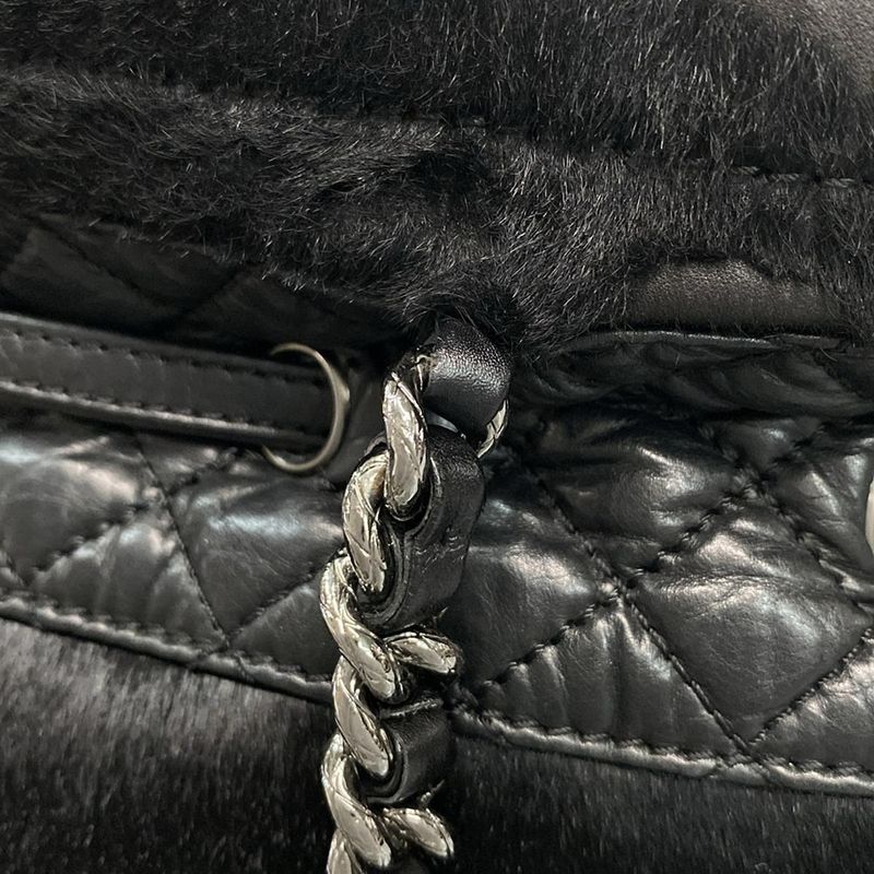 Chanel Tote Bag - A32499 Black Chain Shoulder/silver Hardware Leather