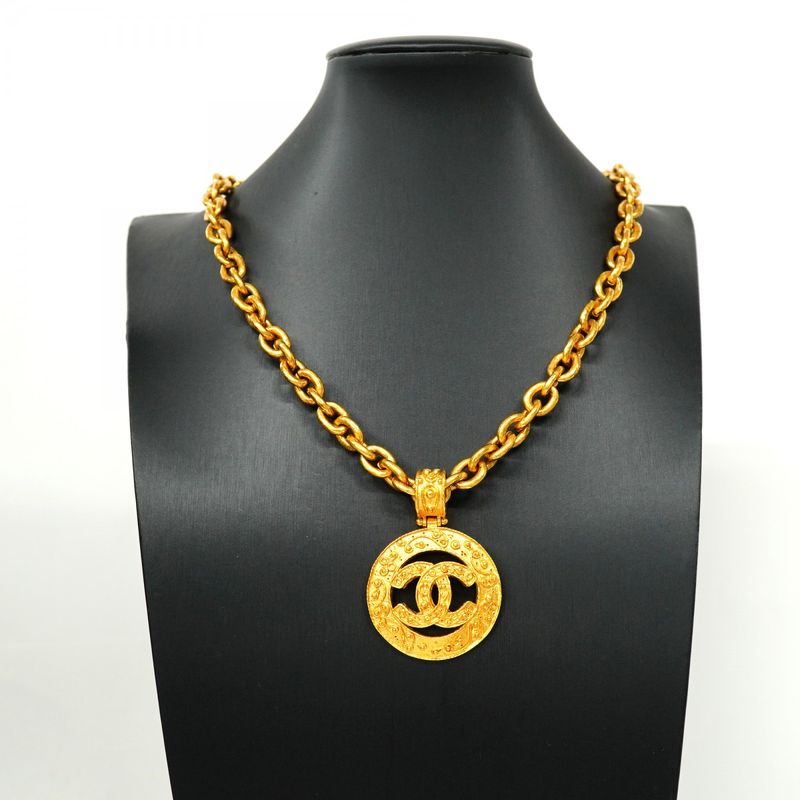 Chanel Necklace Vintage Coco Mark Round Shape Circle GP Plated Gold Ladies