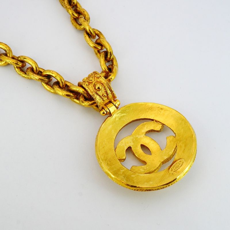 Chanel Necklace Vintage Coco Mark Round Shape Circle GP Plated Gold Ladies