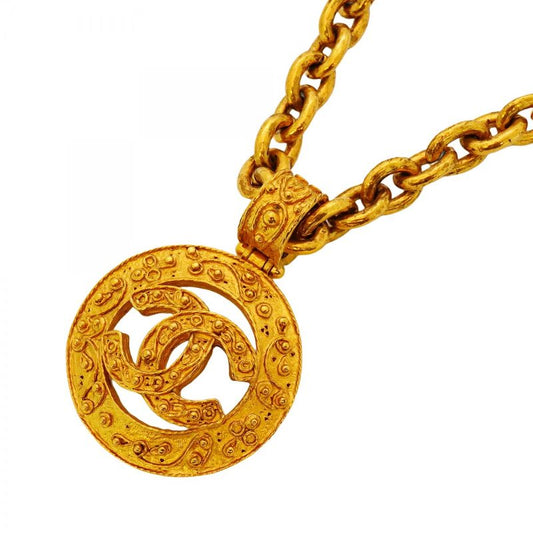 Chanel Necklace Vintage Coco Mark Round Shape Circle GP Plated Gold Ladies