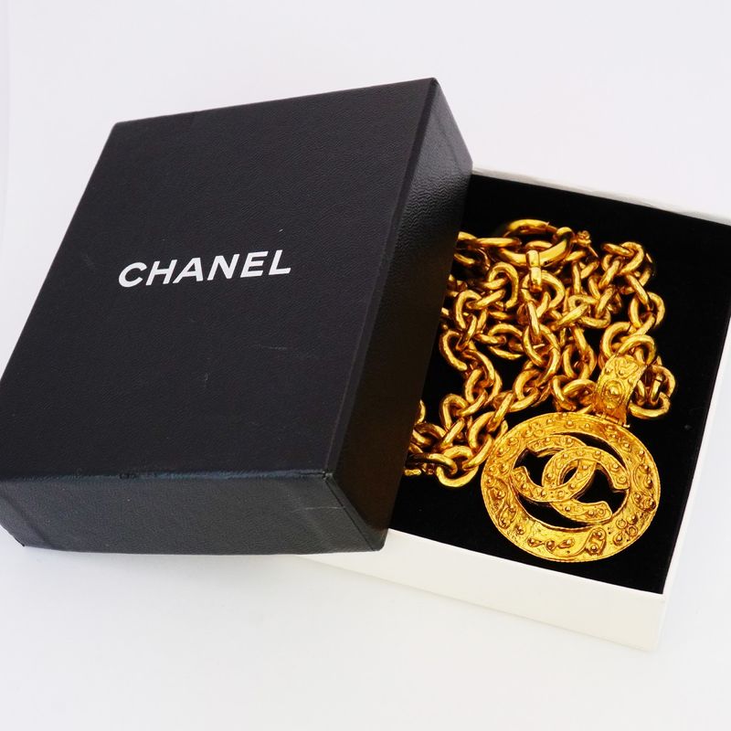 Chanel Necklace Vintage Coco Mark Round Shape Circle GP Plated Gold Ladies