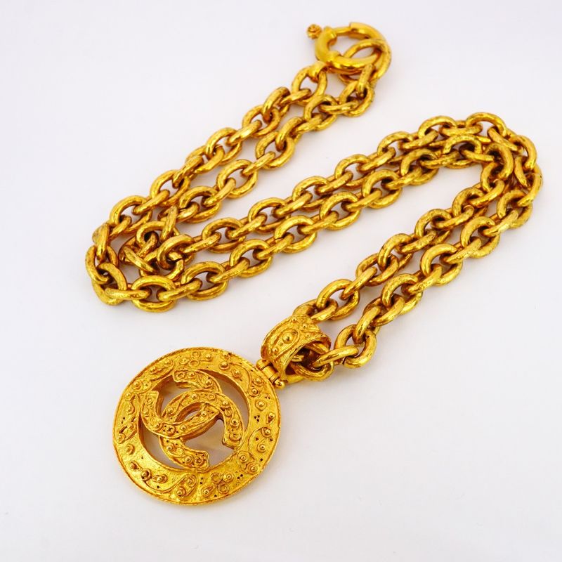 Chanel Necklace Vintage Coco Mark Round Shape Circle GP Plated Gold Ladies