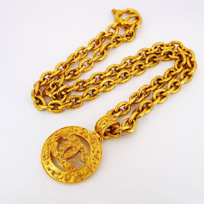 Chanel Necklace Vintage Coco Mark Round Shape Circle GP Plated Gold Ladies