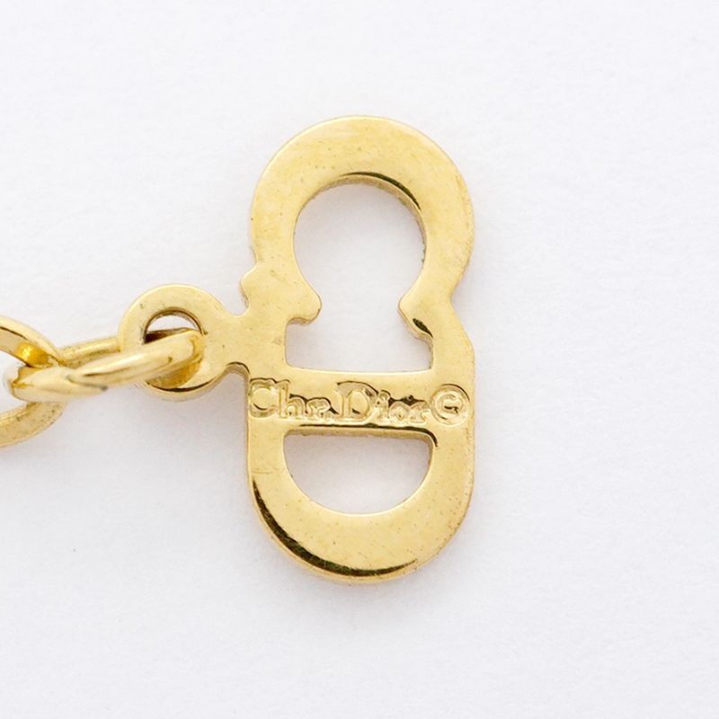 Christian Dior Necklace Dior Logo Heart Motif GP Plated Rhinestone Gold Ladies