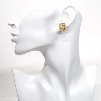 Christian Dior Earring CD Logo GP Plated Rhinestone Gold Ladies