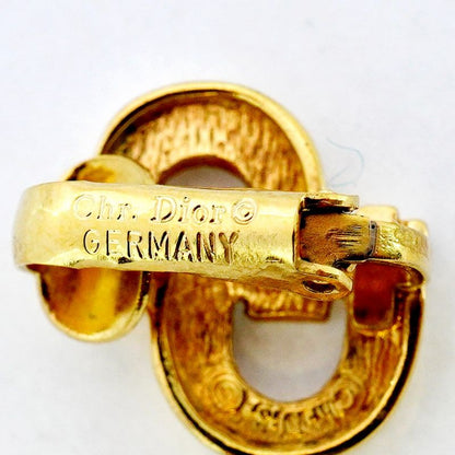 Christian Dior Earring CD Logo GP Plated Rhinestone Gold Ladies