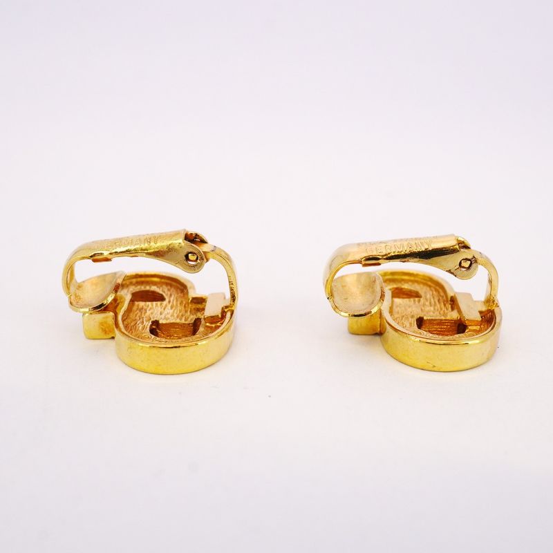 Christian Dior Earring CD Logo GP Plated Rhinestone Gold Ladies