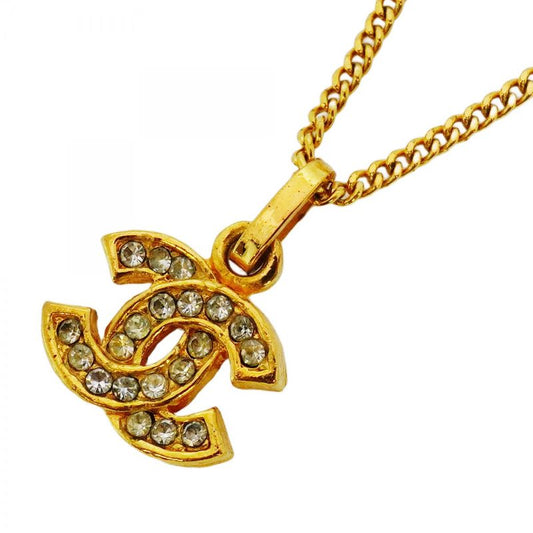Chanel Necklace Vintage Coco Mark GP Plated Rhinestone Gold Ladies