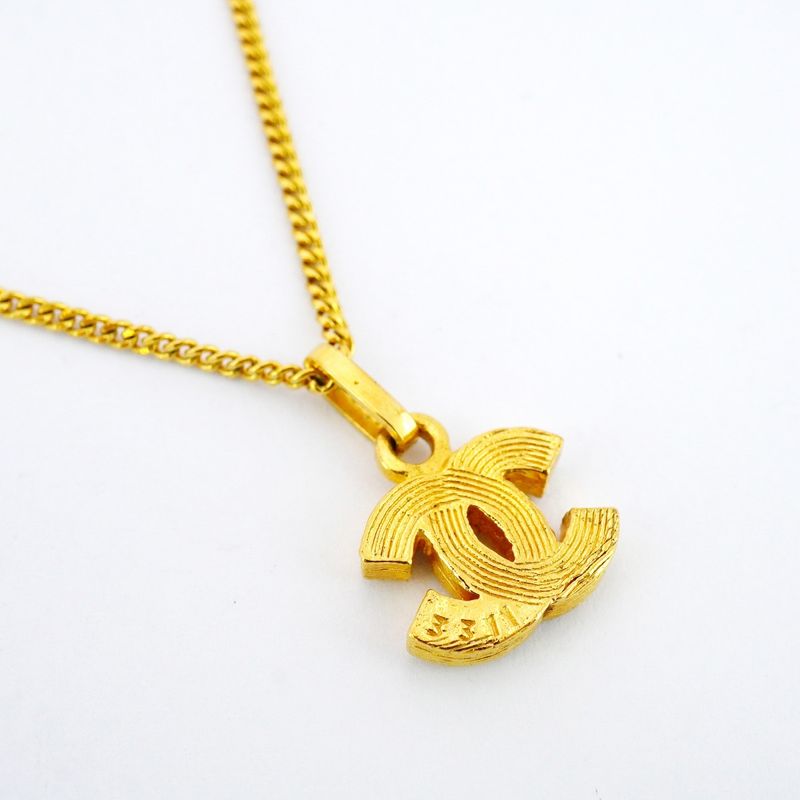 Chanel Necklace Vintage Coco Mark GP Plated Rhinestone Gold Ladies