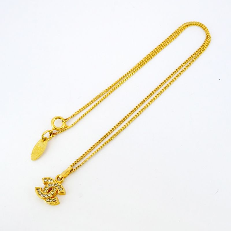 Chanel Necklace Vintage Coco Mark GP Plated Rhinestone Gold Ladies