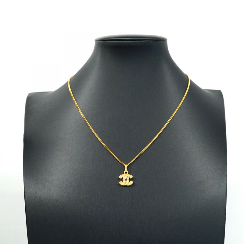 Chanel Necklace Vintage Coco Mark GP Plated Rhinestone Gold Ladies