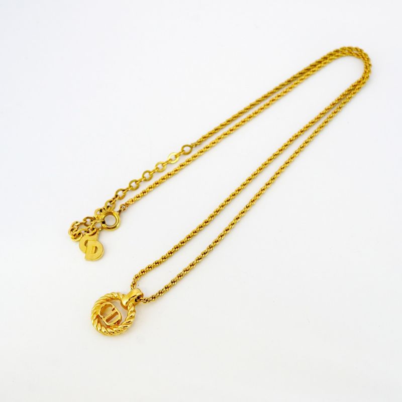 Christian Dior Necklace CD Logo GP Plated Gold Ladies