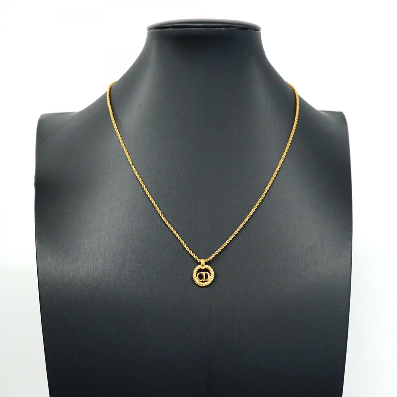 Christian Dior Necklace CD Logo GP Plated Gold Ladies