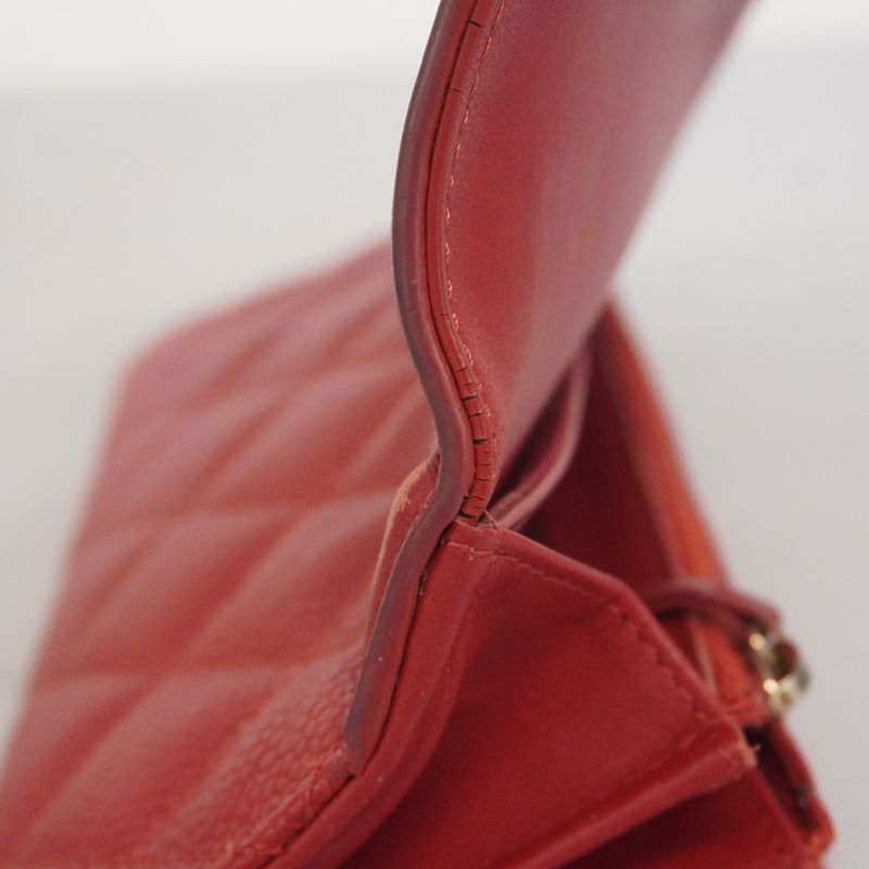 Chanel Long Wallet CC Filigree Caviar Skin Red Gold Hardware Women