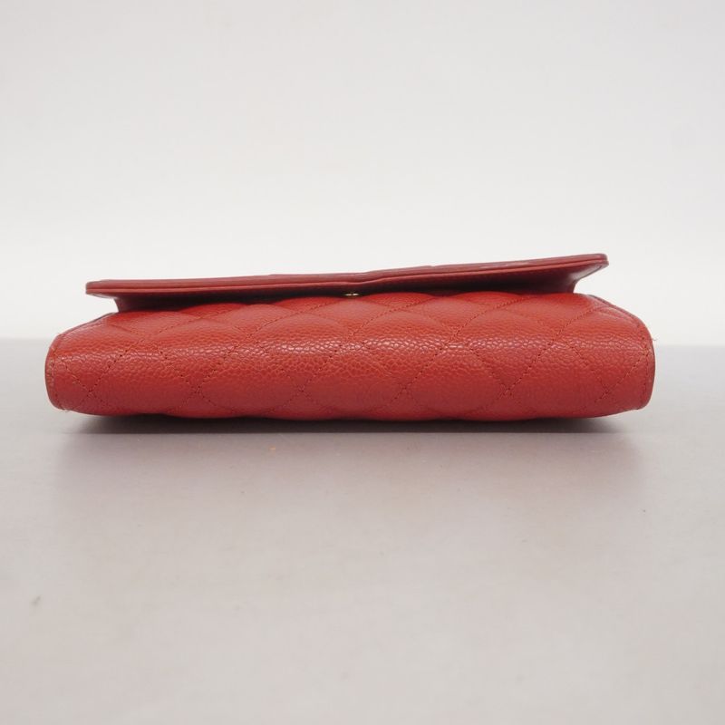 Chanel Long Wallet CC Filigree Caviar Skin Red Gold Hardware Women