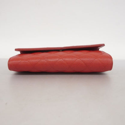 Chanel Long Wallet CC Filigree Caviar Skin Red Gold Hardware Women