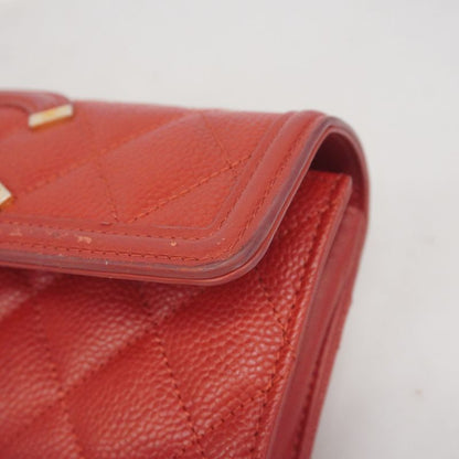Chanel Long Wallet CC Filigree Caviar Skin Red Gold Hardware Women