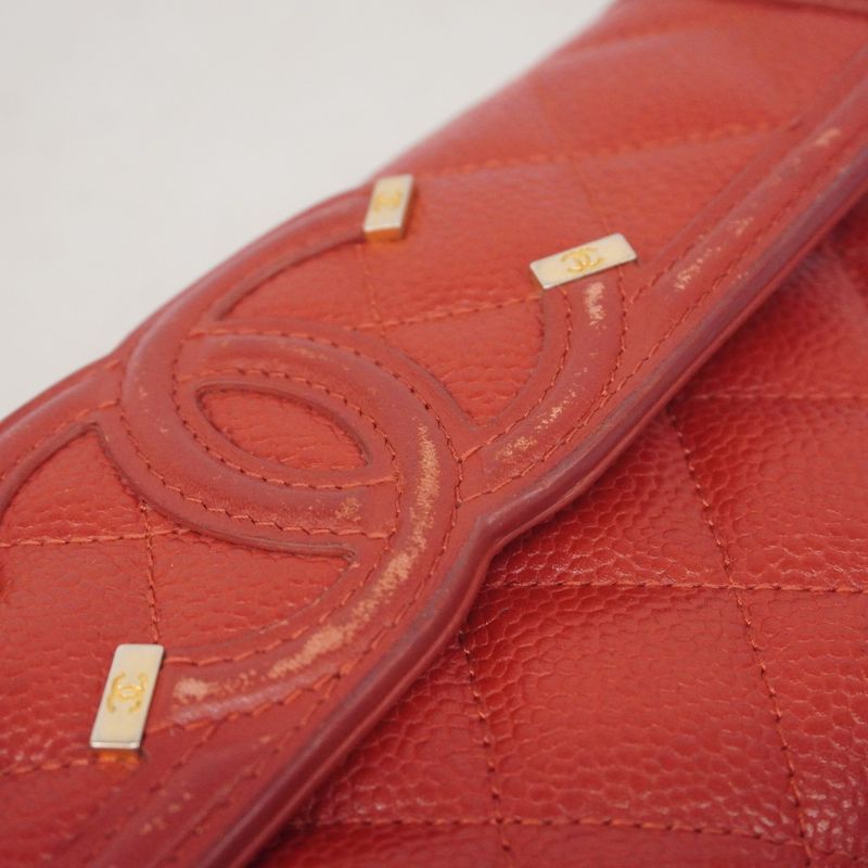 Chanel Long Wallet CC Filigree Caviar Skin Red Gold Hardware Women