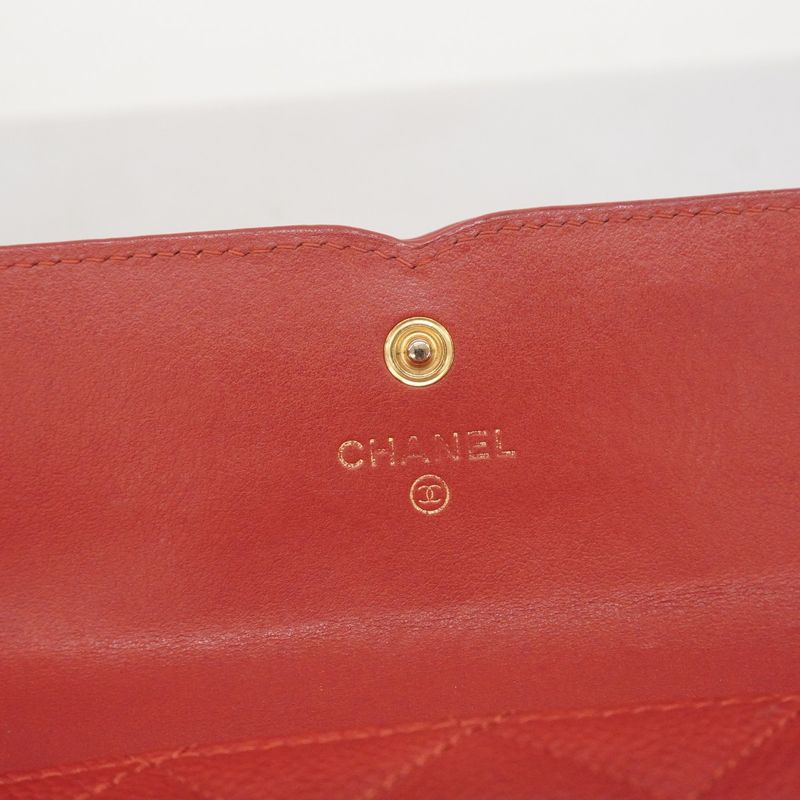 Chanel Long Wallet CC Filigree Caviar Skin Red Gold Hardware Women