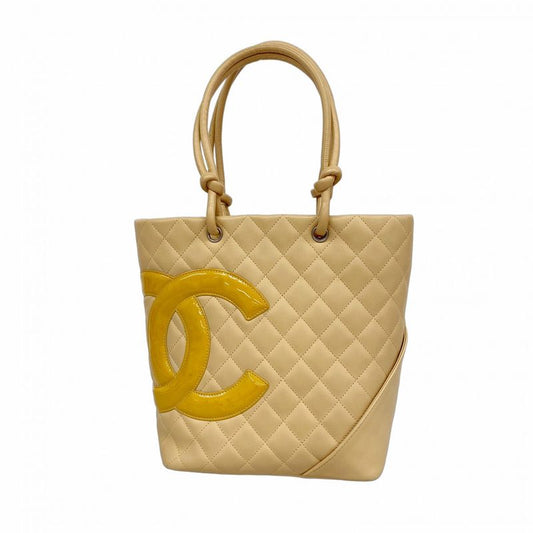 Chanel Tote Bag Cambon Lambskin Beige Silver Hardware Women