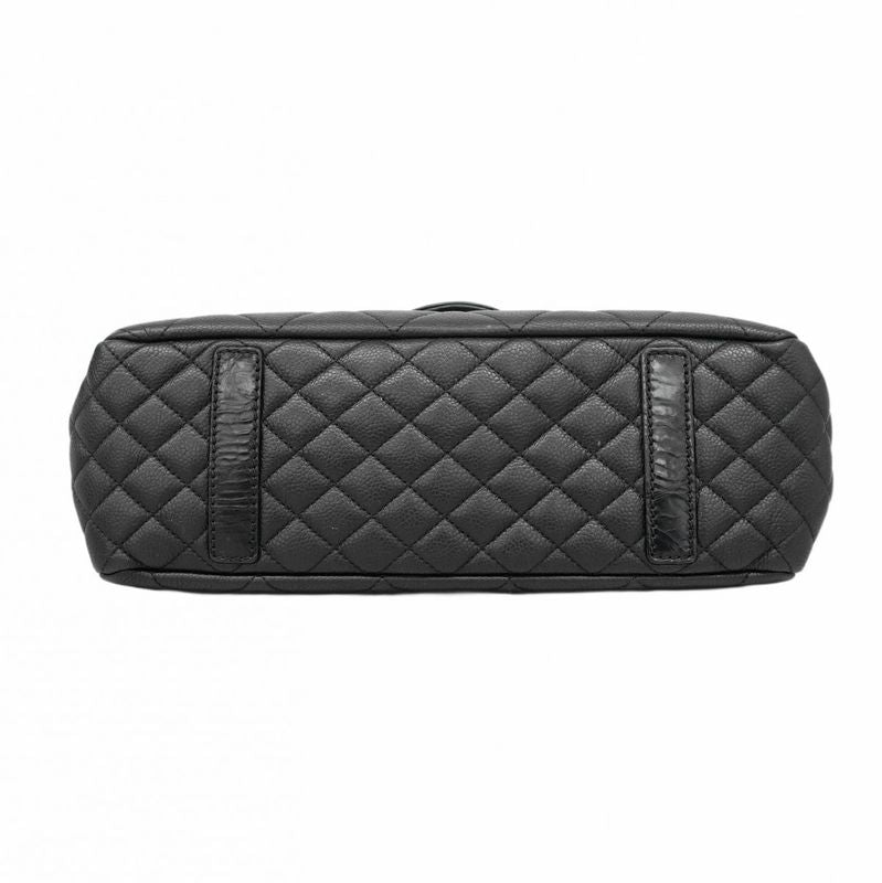 Chanel Shoulder Bag Matelasse Caviar Skin Black Silver Hardware Women