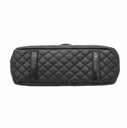 Chanel Shoulder Bag Matelasse Caviar Skin Black Silver Hardware Women