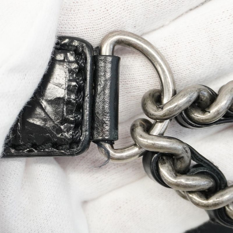 Chanel Shoulder Bag Matelasse Caviar Skin Black Silver Hardware Women