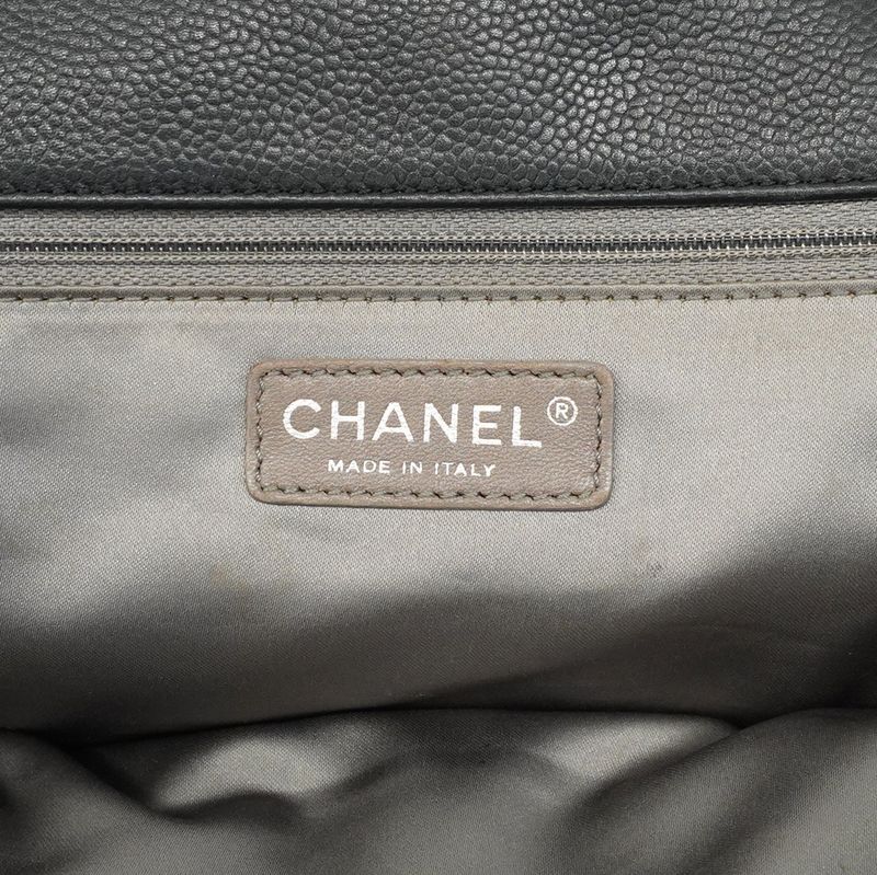 Chanel Shoulder Bag Matelasse Caviar Skin Black Silver Hardware Women