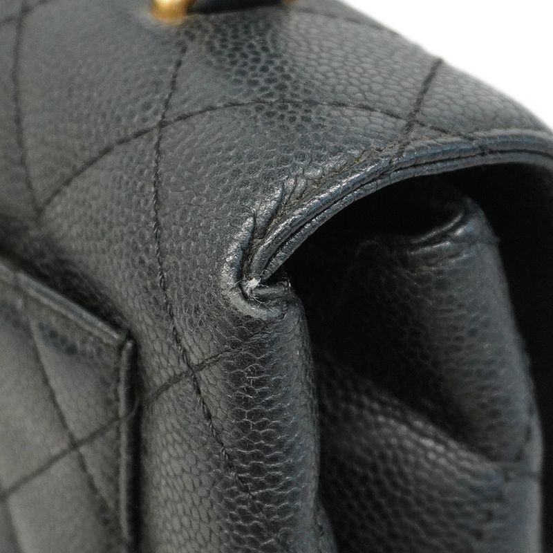 Chanel Handbag Matelasse Top Handle Caviar Skin Black Gold Hardware Women