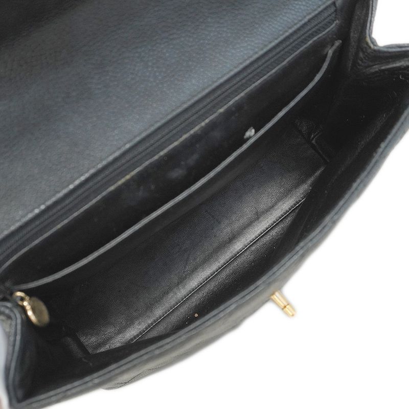 Chanel Handbag Matelasse Top Handle Caviar Skin Black Gold Hardware Women