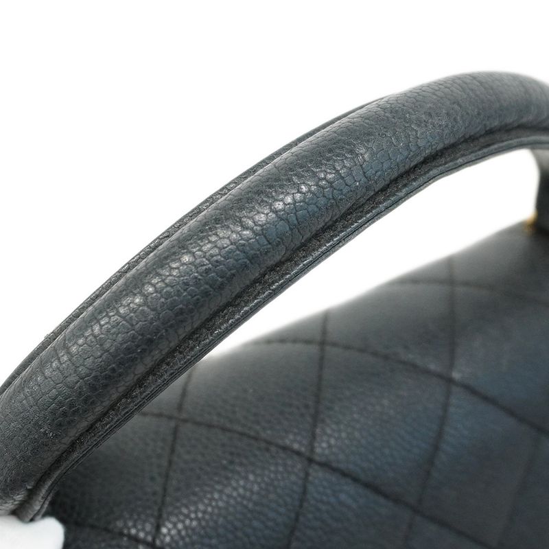 Chanel Handbag Matelasse Top Handle Caviar Skin Black Gold Hardware Women