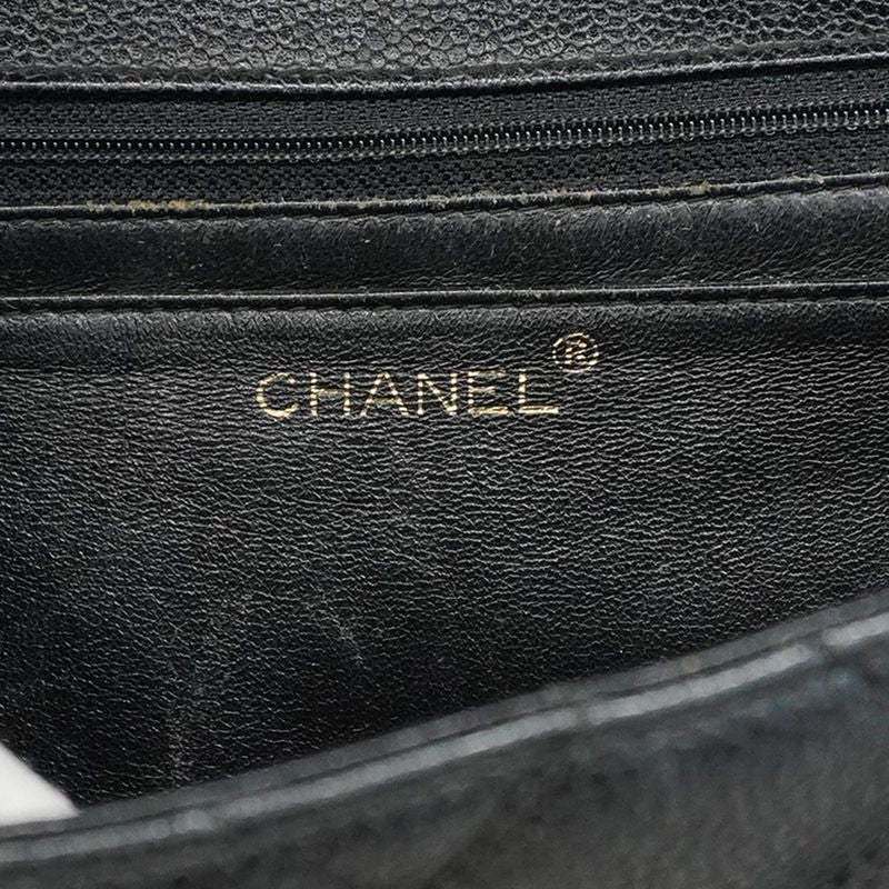 Chanel Handbag Matelasse Top Handle Caviar Skin Black Gold Hardware Women