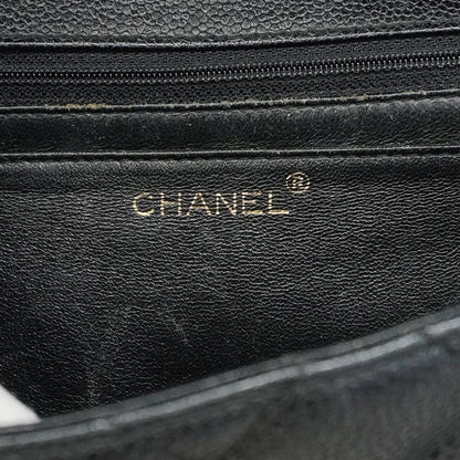 Chanel Handbag Matelasse Top Handle Caviar Skin Black Gold Hardware Women