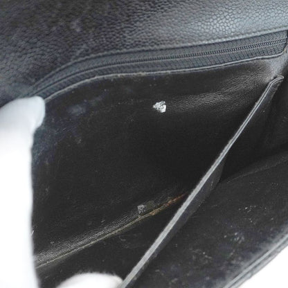 Chanel Handbag Matelasse Top Handle Caviar Skin Black Gold Hardware Women