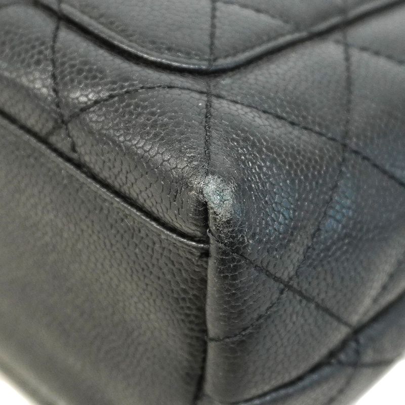 Chanel Handbag Matelasse Top Handle Caviar Skin Black Gold Hardware Women