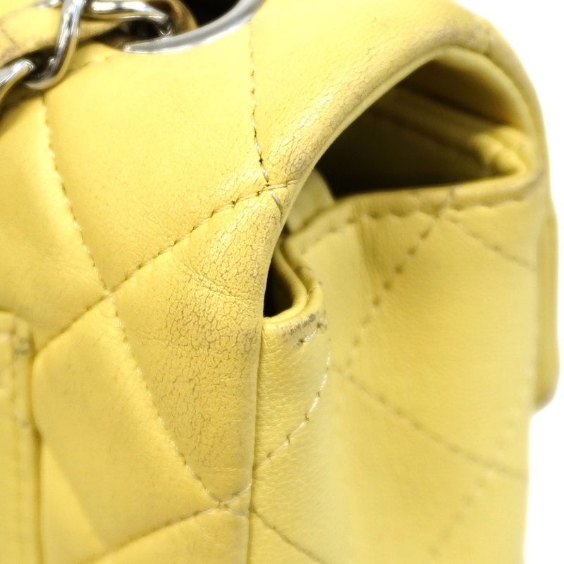 Chanel Shoulder Bag Mini Matelasse Lambskin Yellow Silver Hardware Women