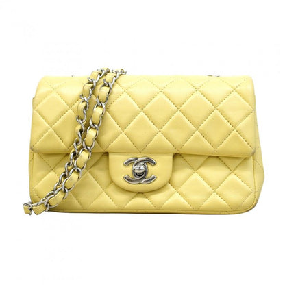 Chanel Shoulder Bag Mini Matelasse Lambskin Yellow Silver Hardware Women