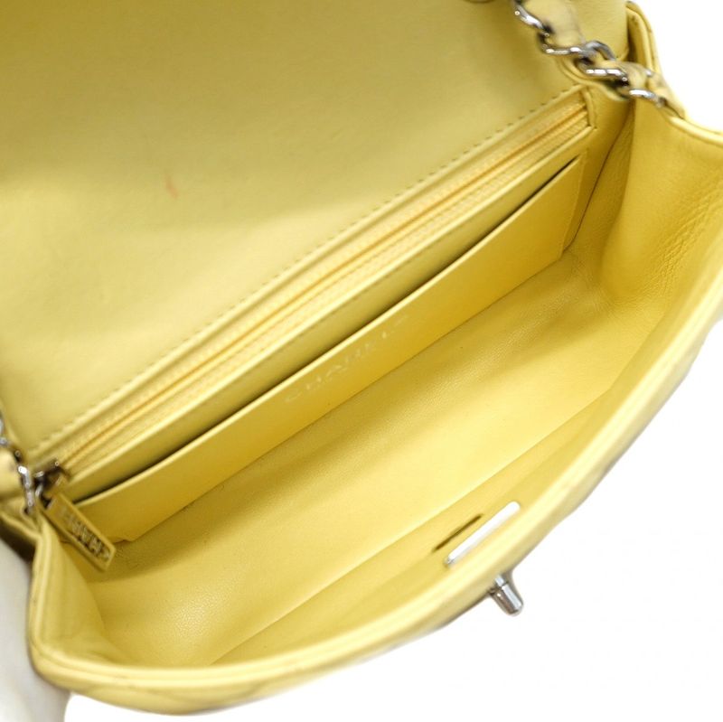 Chanel Shoulder Bag Mini Matelasse Lambskin Yellow Silver Hardware Women